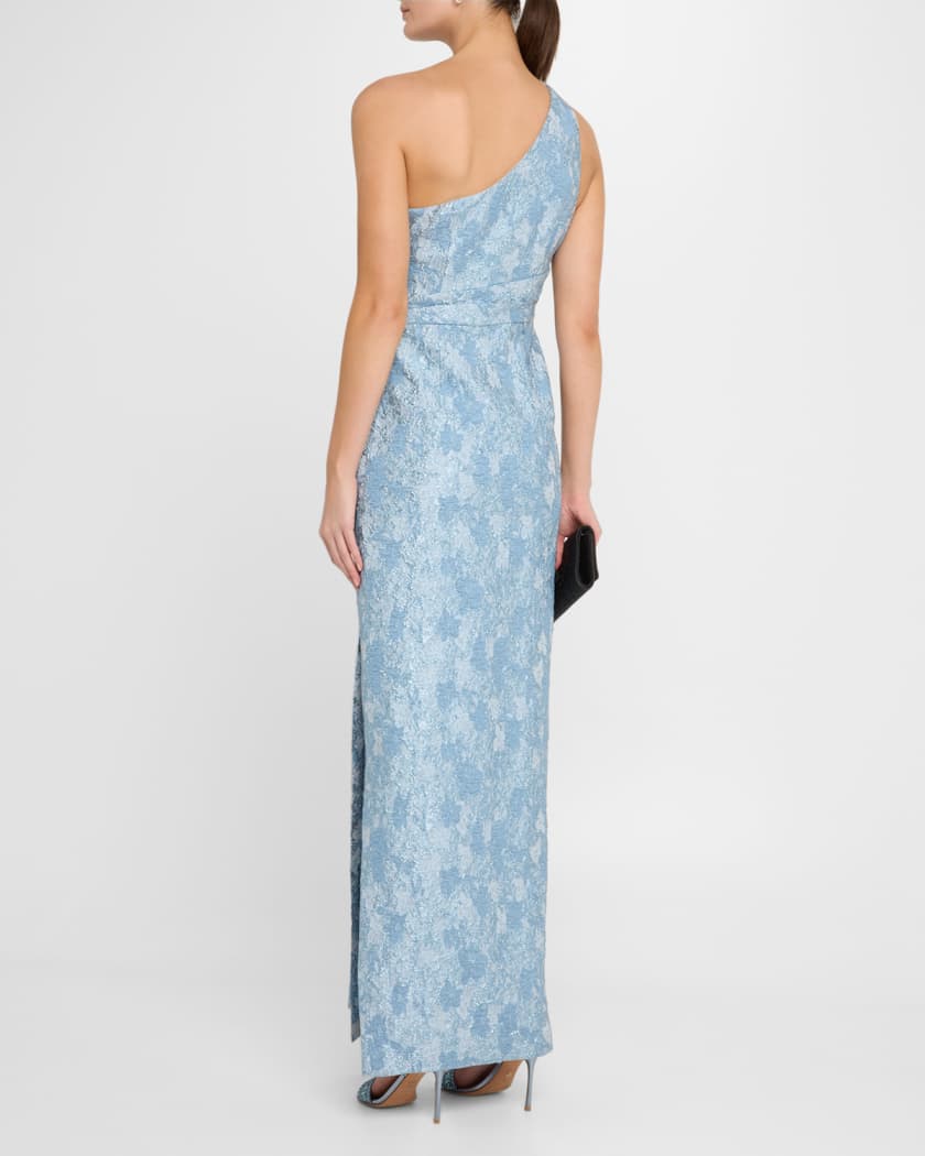 One-Shoulder Metallic Jacquard Column Gown