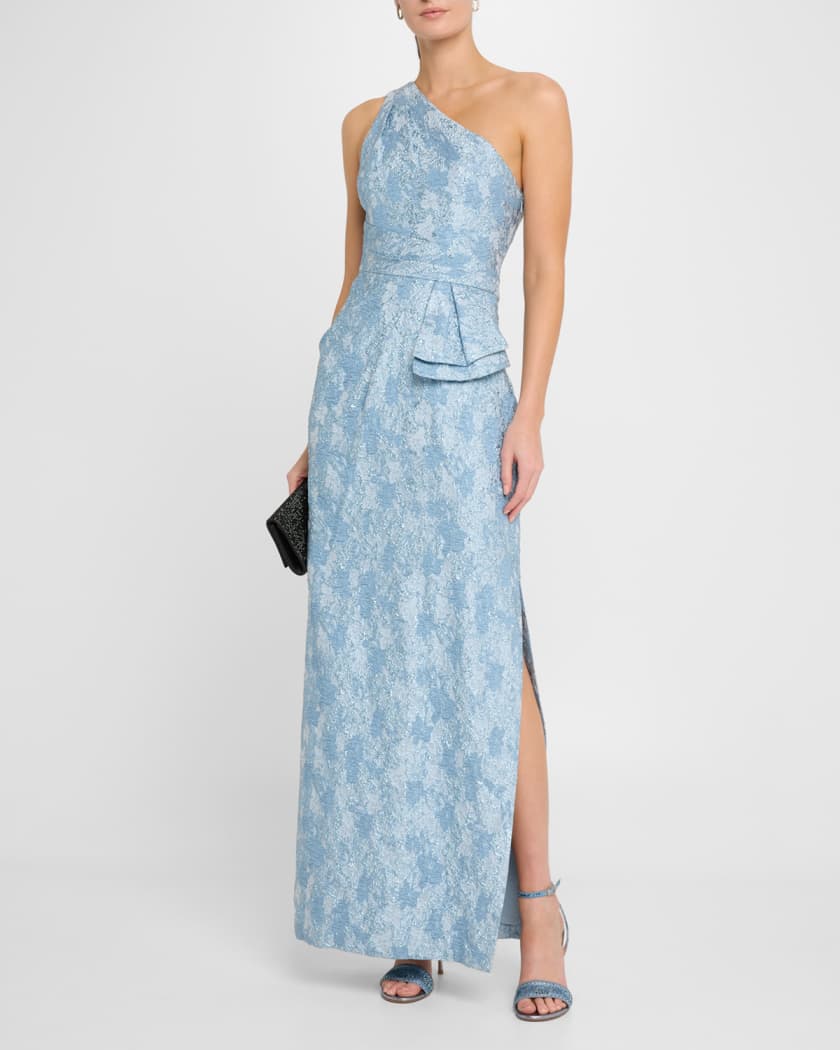 One-Shoulder Metallic Jacquard Column Gown