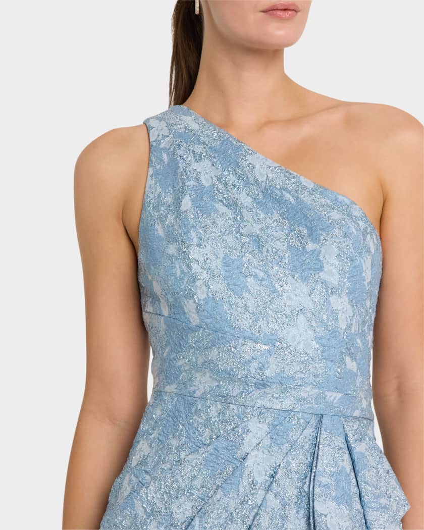 One-Shoulder Metallic Jacquard Column Gown
