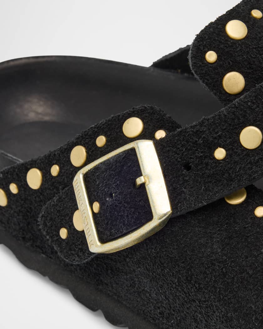 Boston Suede Stud Buckle Slide Clogs