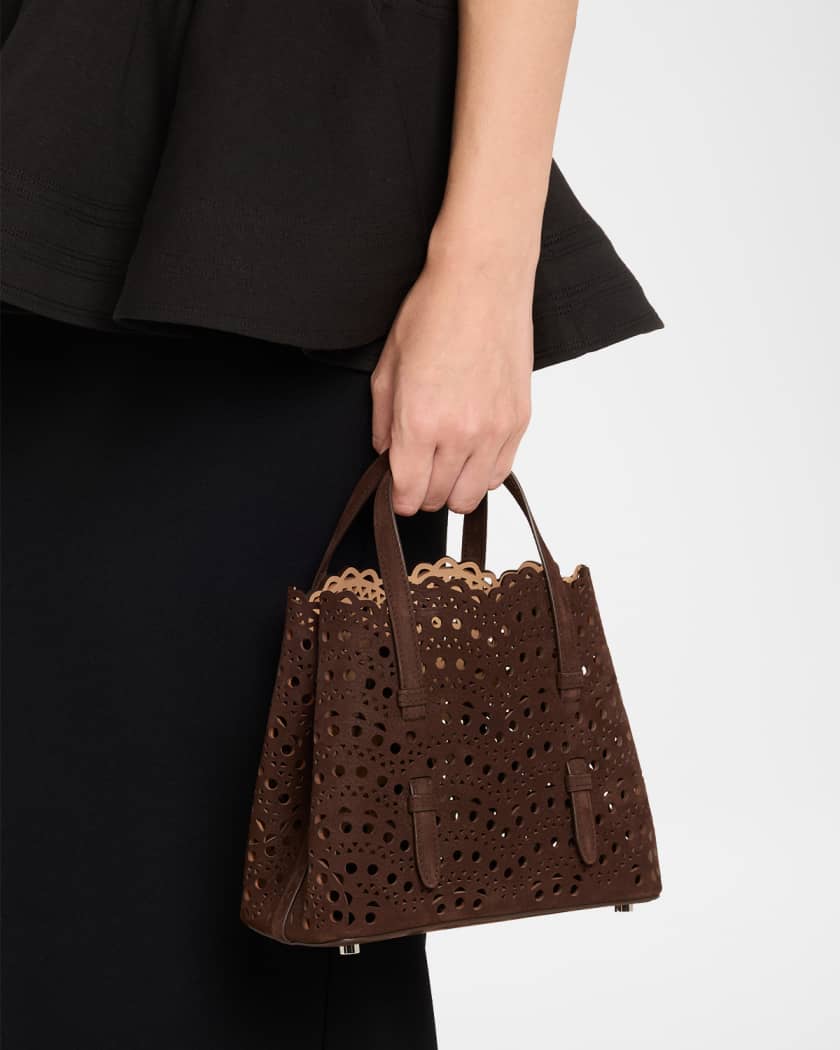 Mina 20 Top-Handle Bag in Perforated Suede | Neiman Marcus