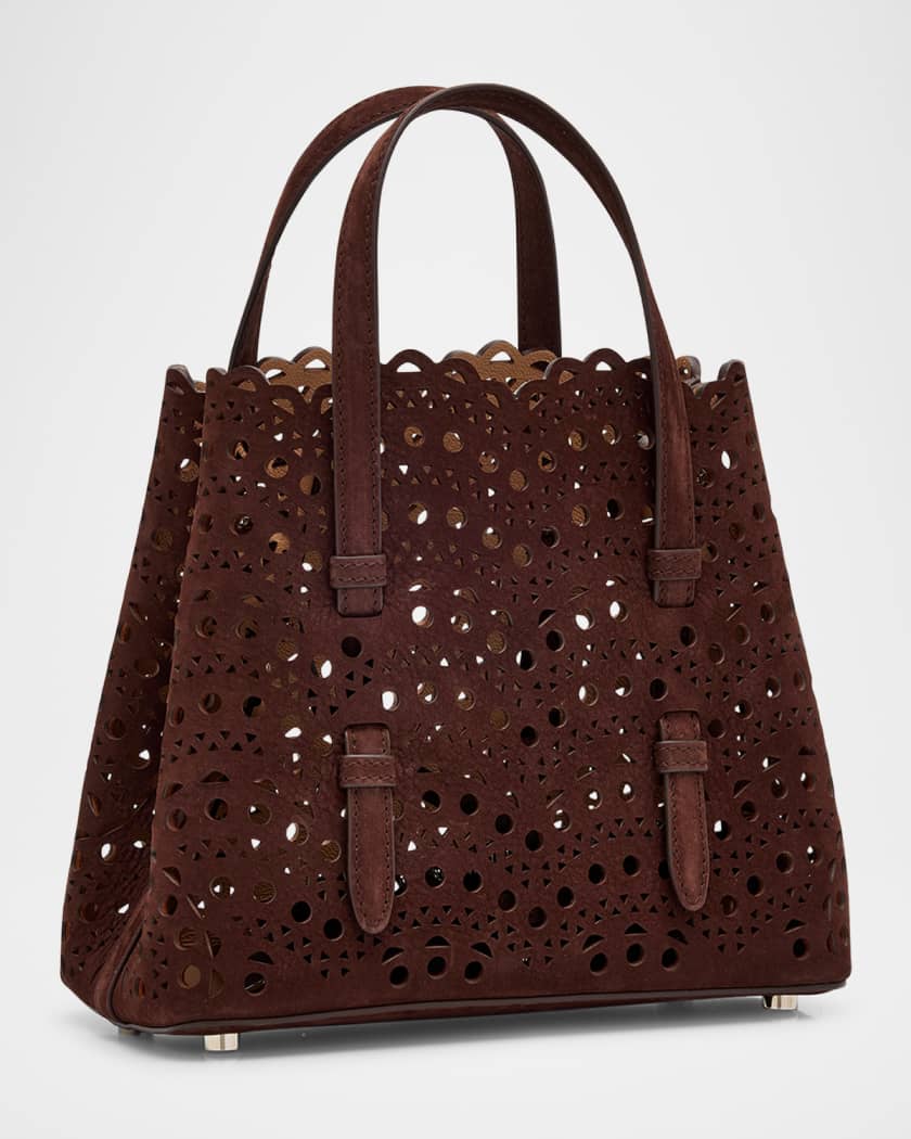 Mina 20 Top-Handle Bag in Perforated Suede | Neiman Marcus