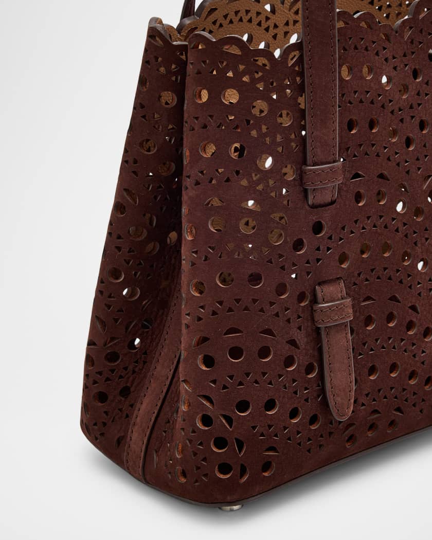 Mina 20 Top-Handle Bag in Perforated Suede | Neiman Marcus