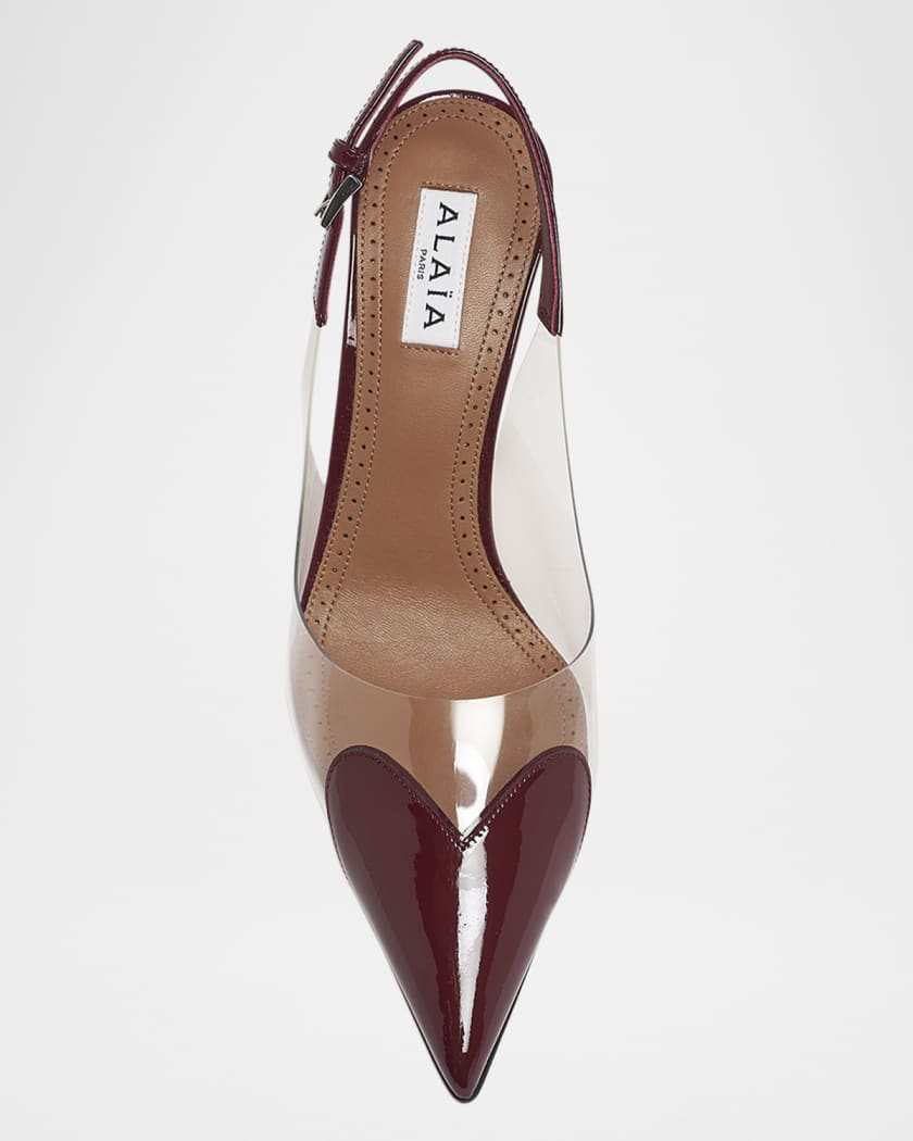 Coeur Clear Patent Heart-Toe Slingback Pumps