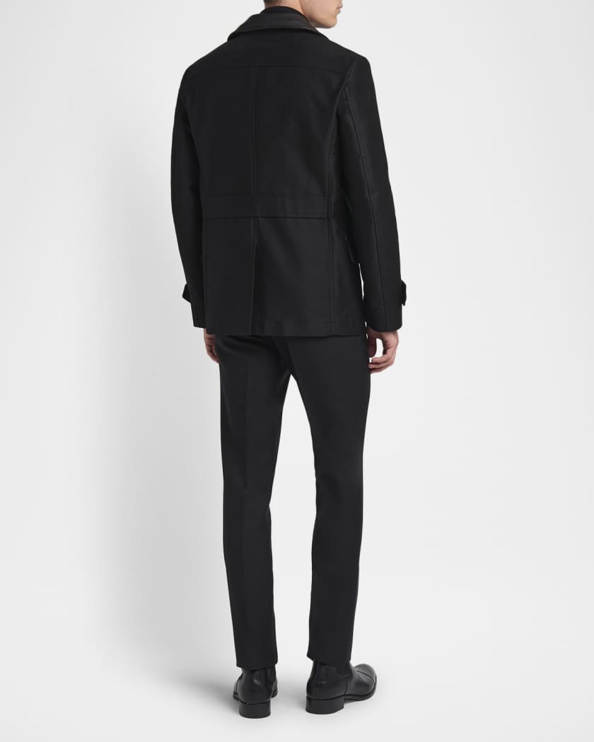 Men's Satin Leather-Collar Peacoat