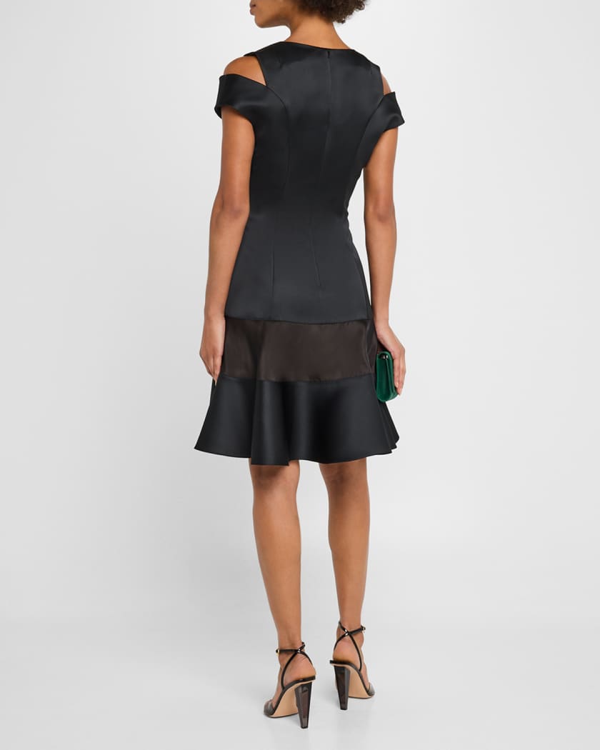Shoulder Cut Out Flounce Satin Organza Dress