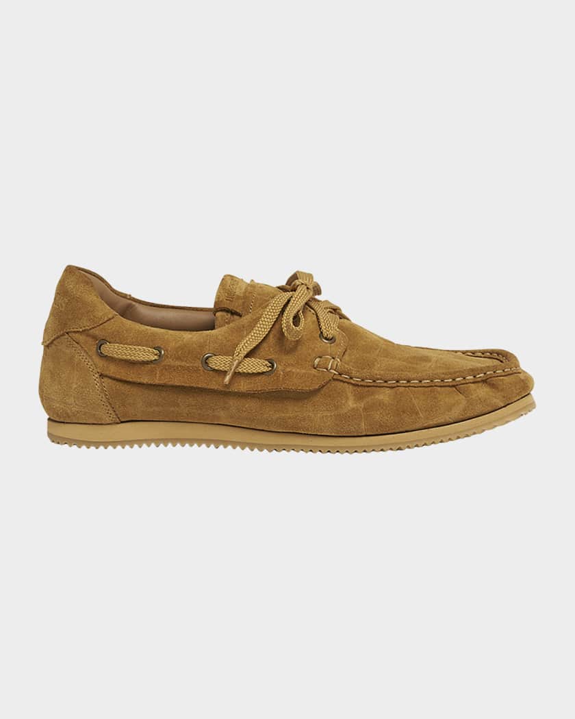 Jacquemus Moc-Toe Croc-Embossed Suede Boat Shoes | Neiman Marcus