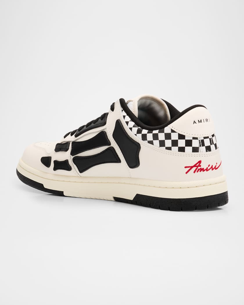 Men's Checkered Skeleton Low-Top Leather Sneakers