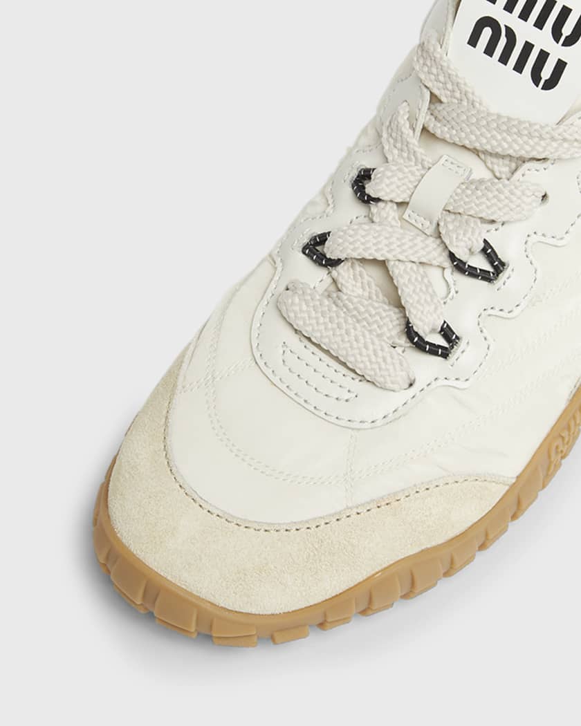Miu Miu Low-Top Nylon & Leather Sneakers | Neiman Marcus