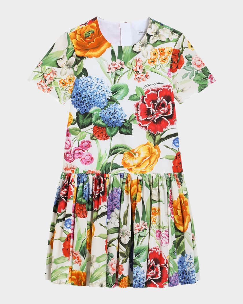 Dolce & Gabbana Poplin Dress With Floral Print - Woman Dresses Print 8 Years