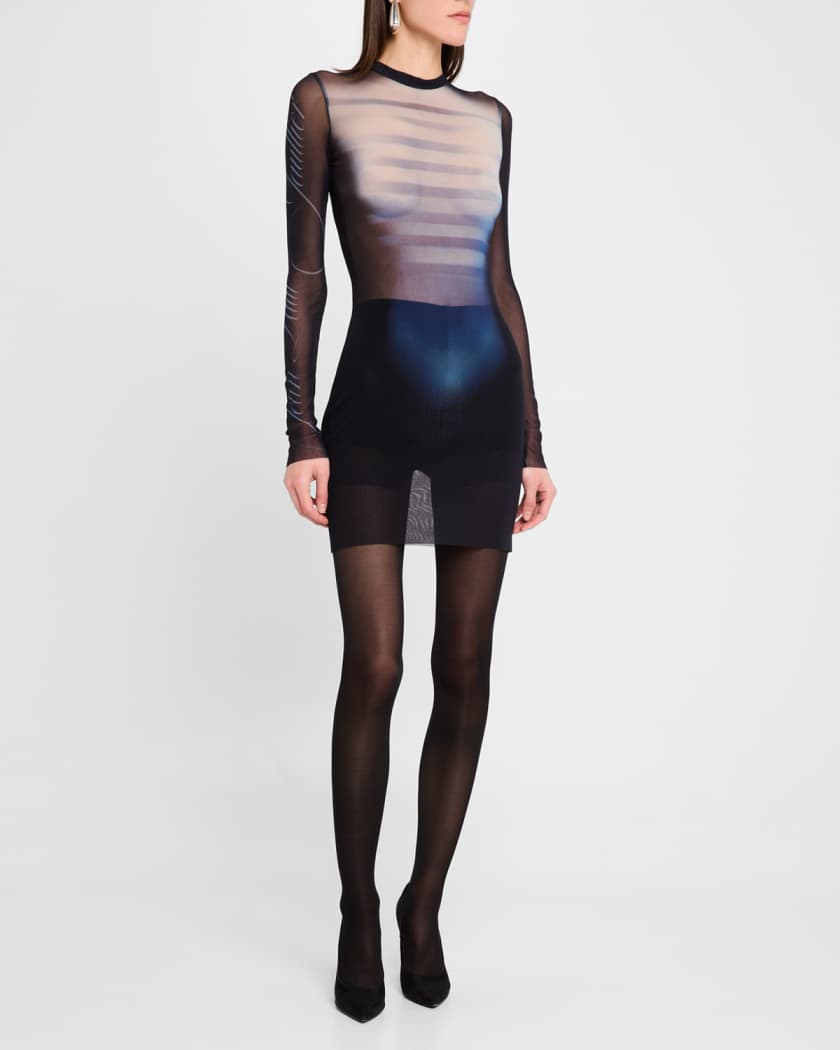 Le Male Print Long-Sleeve Mesh Mini Dress