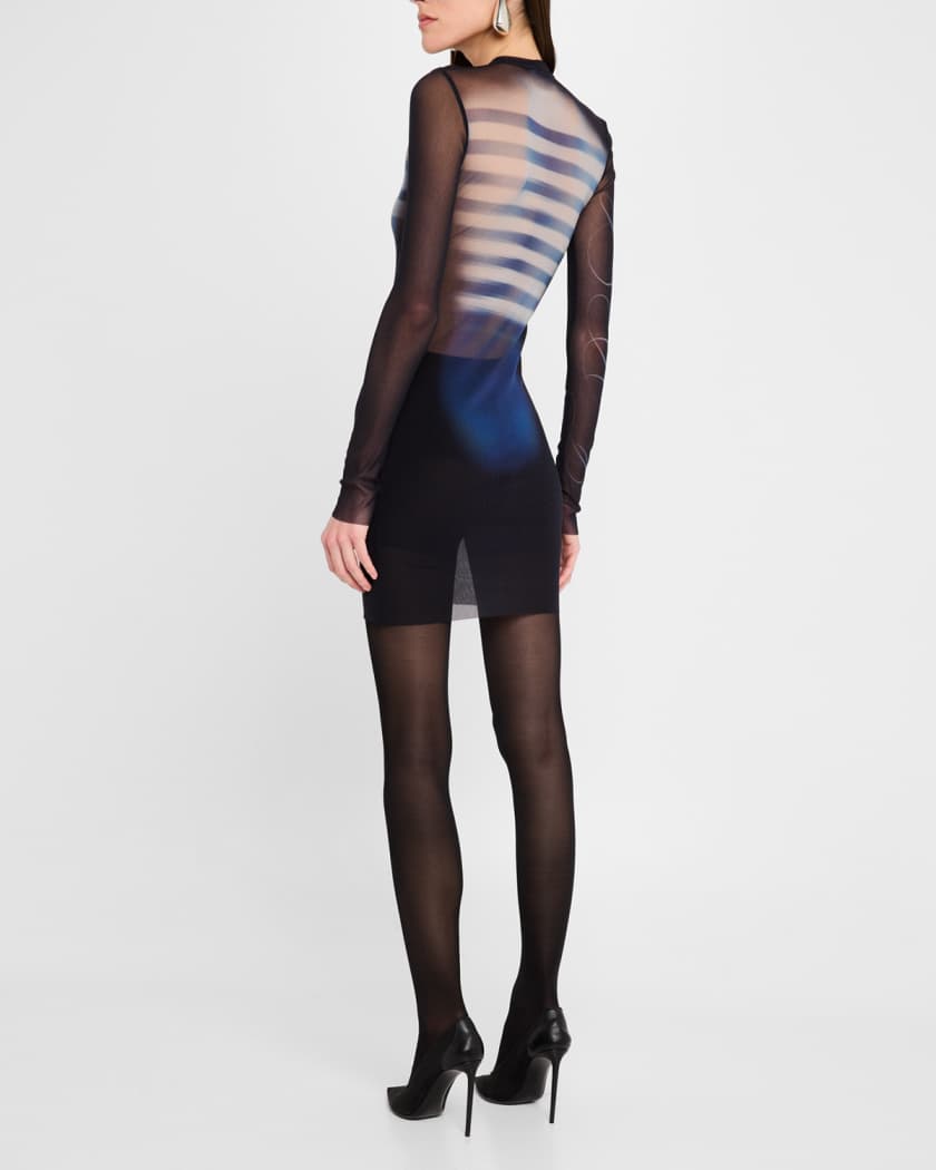 Le Male Print Long-Sleeve Mesh Mini Dress