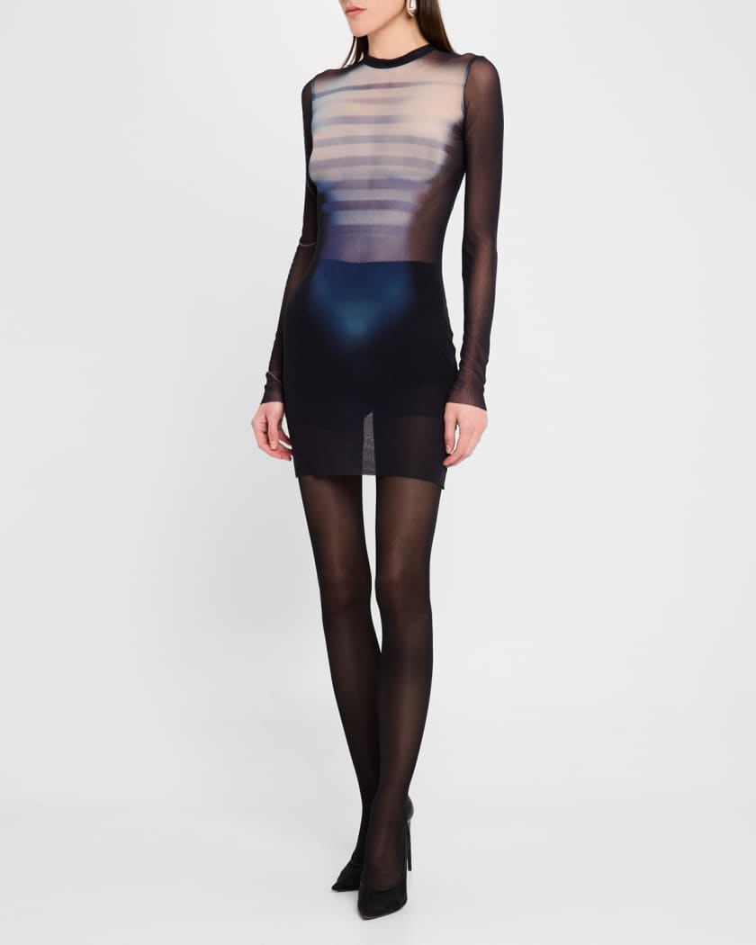Le Male Print Long-Sleeve Mesh Mini Dress