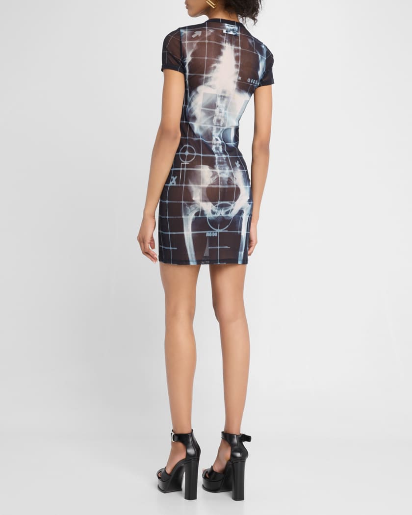 Squeletor X-Ray Printed Mesh Short-Sleeve Mini Dress