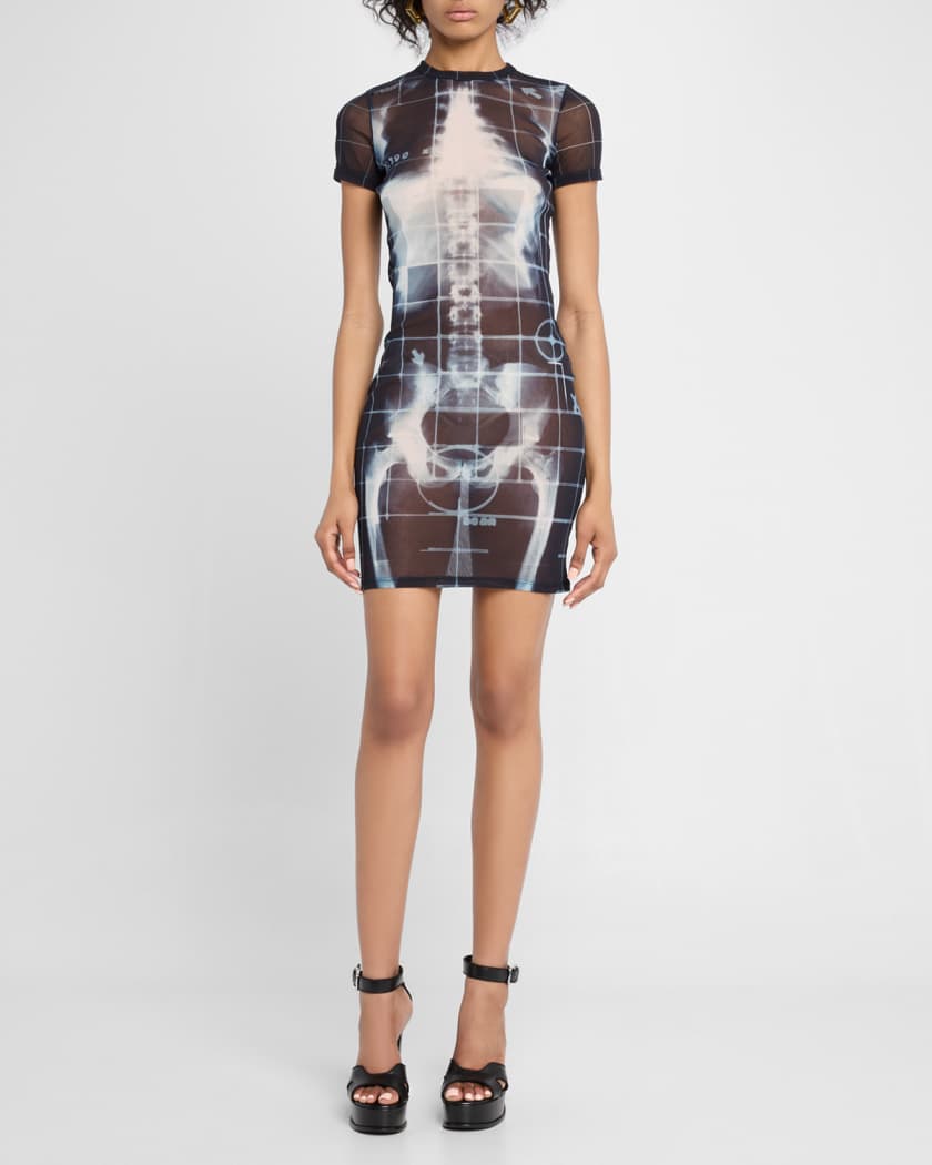 Squeletor X-Ray Printed Mesh Short-Sleeve Mini Dress