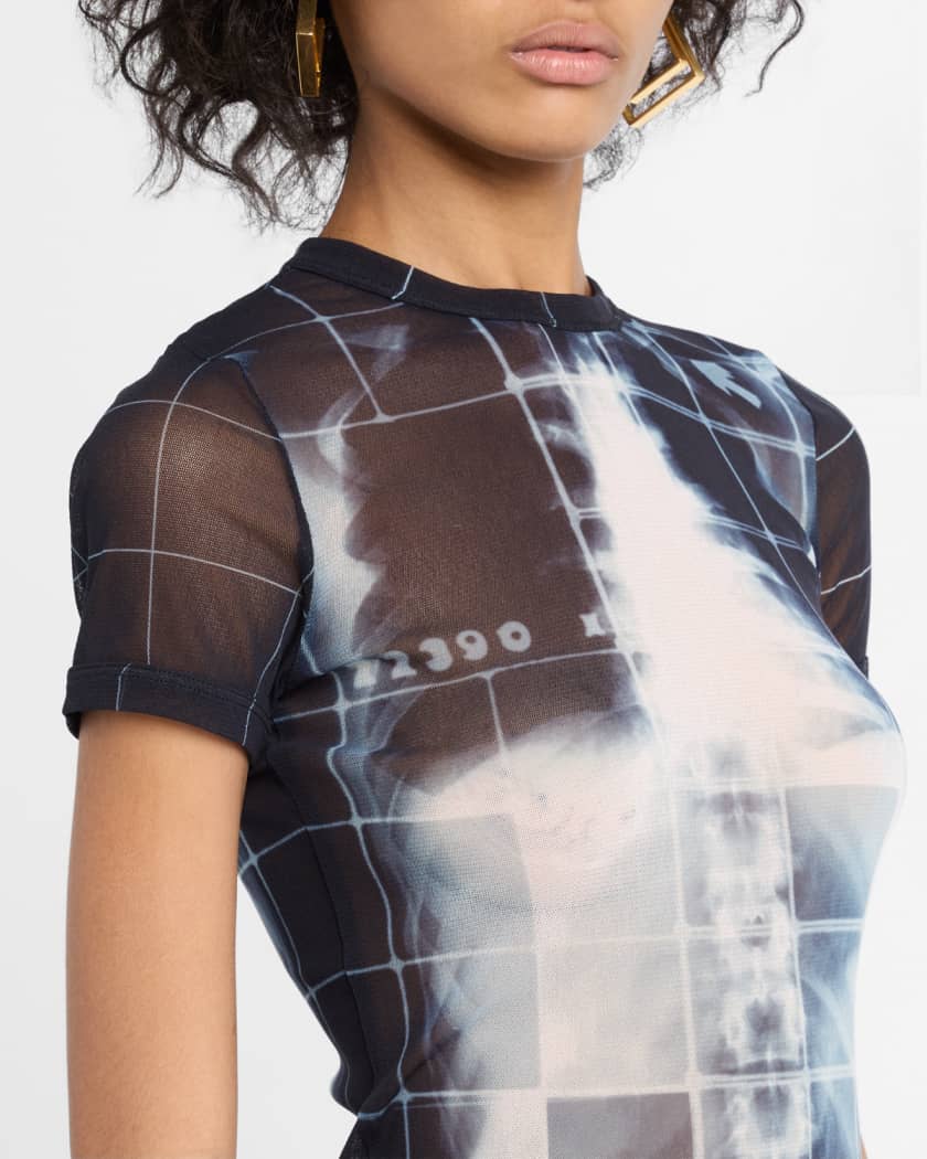 Squeletor X-Ray Printed Mesh Short-Sleeve Mini Dress