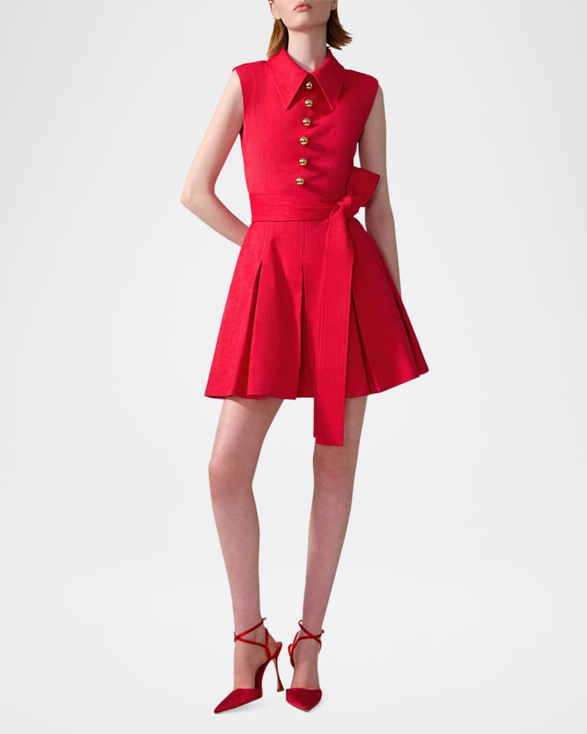 Carolina Herrera Sleeveless Pleated Mini Shirtdress | Neiman Marcus