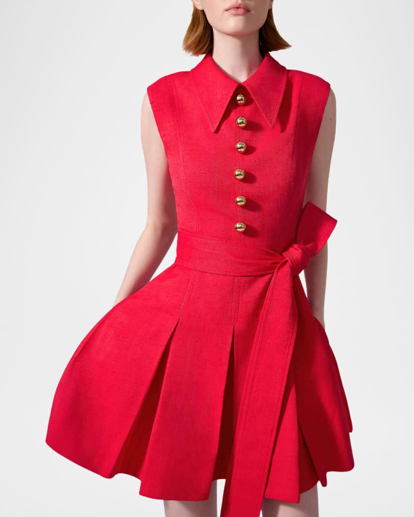 Carolina Herrera Sleeveless Pleated Mini Shirtdress | Neiman Marcus
