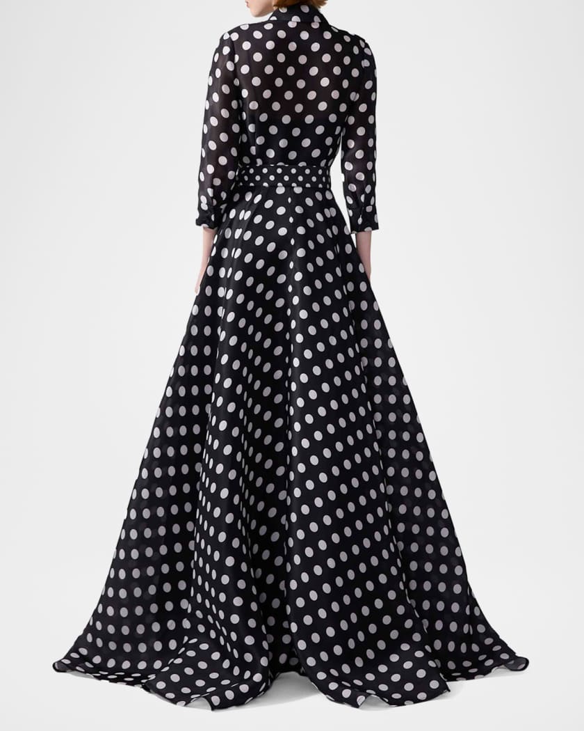 Polka-Dot Silk 3/4-Sleeve Trench Gown