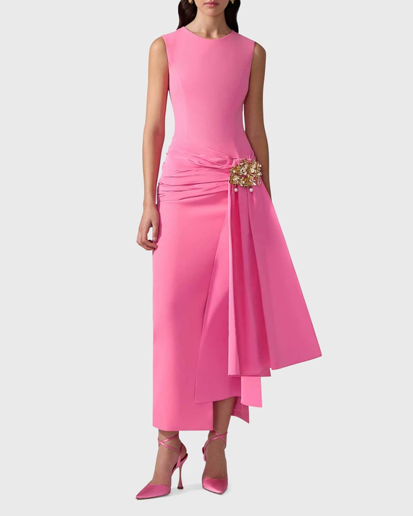 Sleeveless Hip-Sash Column Dress