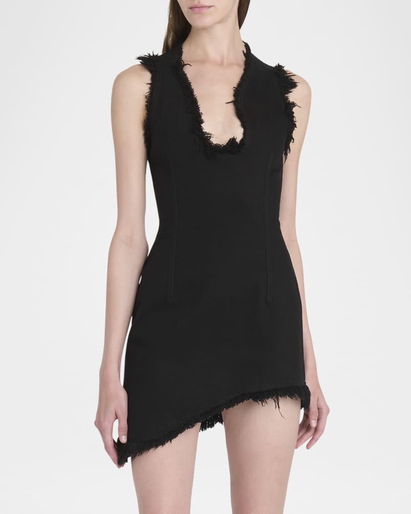 Raw-Edge Sleeveless Denim Mini Curve Dress