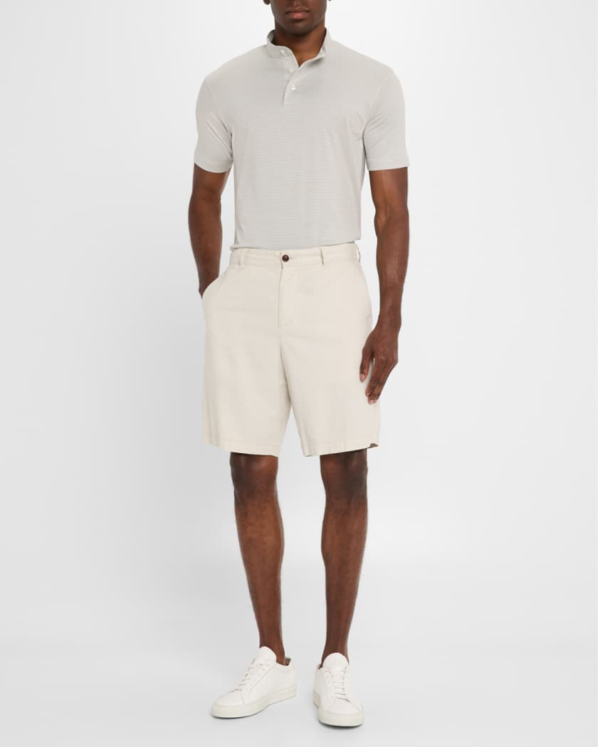Men's Cotton Stripe Nehru-Collar Polo Shirt