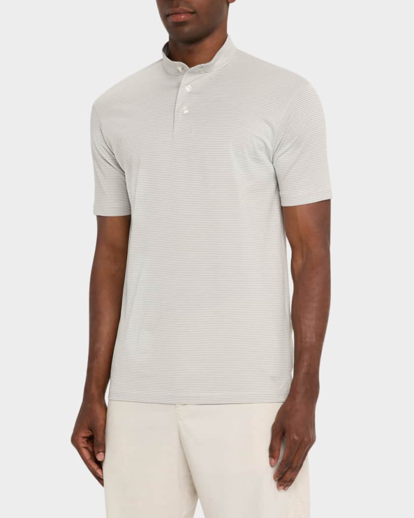 Men's Cotton Stripe Nehru-Collar Polo Shirt