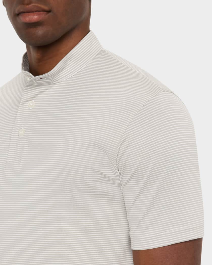 Men's Cotton Stripe Nehru-Collar Polo Shirt