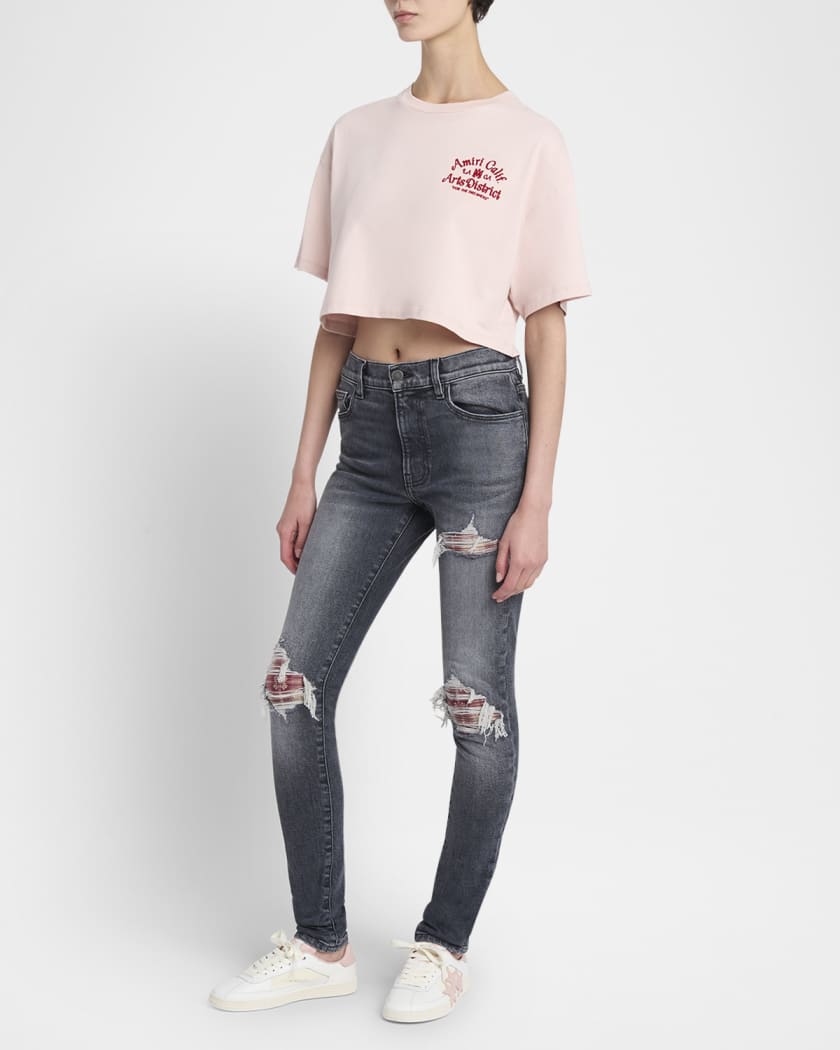 MA Quad Flannel-Inset Distressed Skinny-Leg Jeans