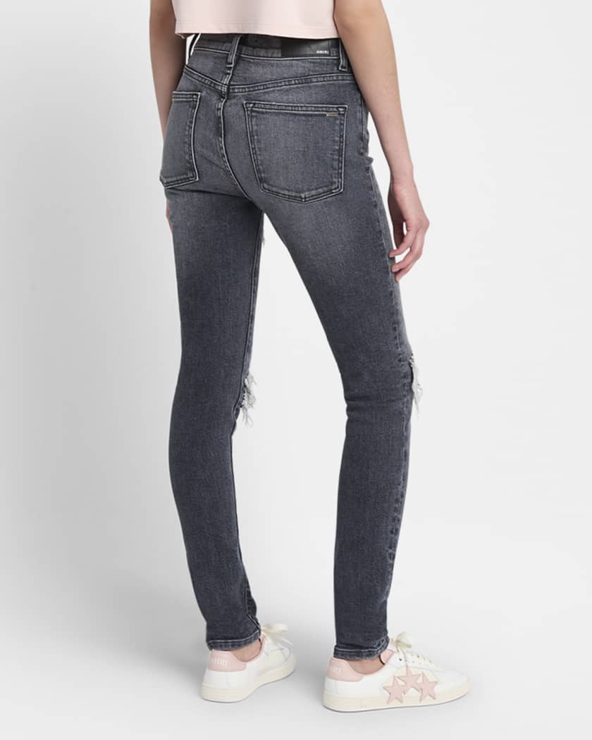 MA Quad Flannel-Inset Distressed Skinny-Leg Jeans