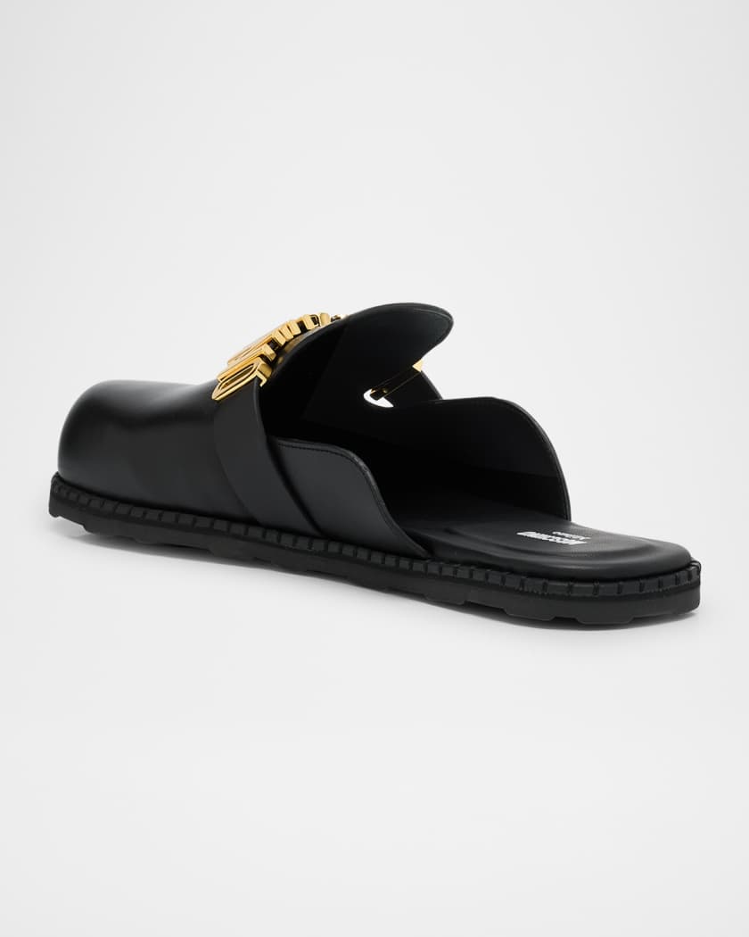 Men's Calfskin Leather Logo Mules