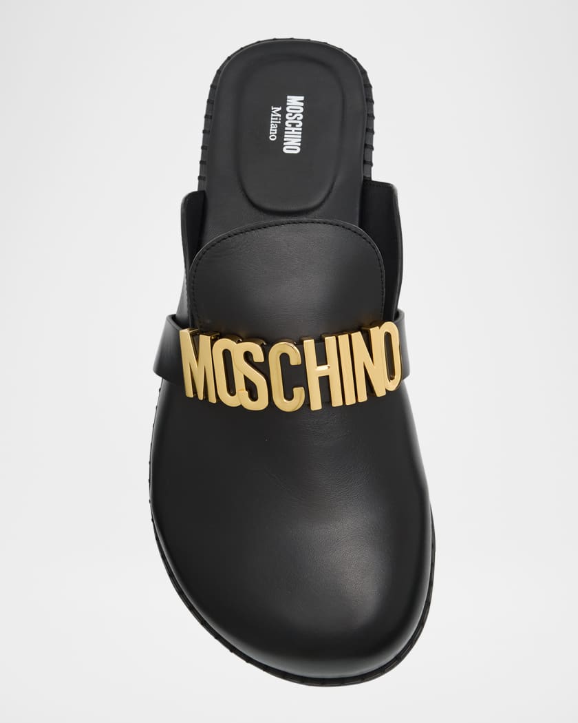 Men's Calfskin Leather Logo Mules