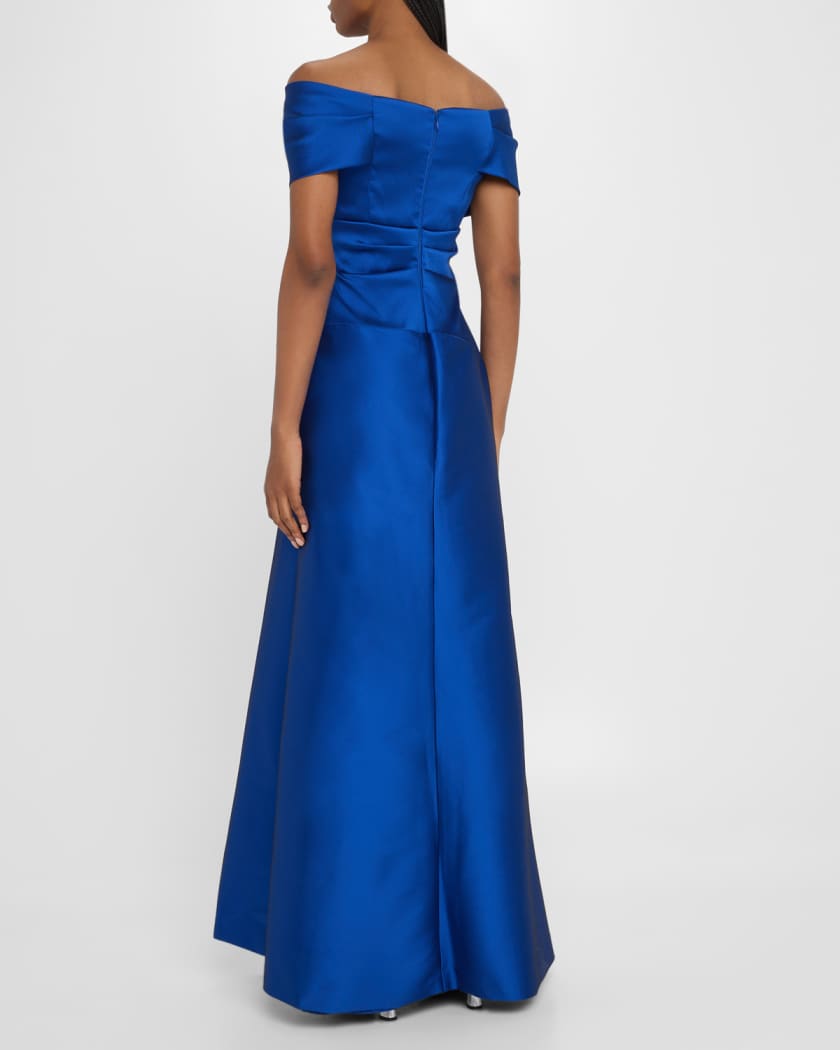 Stretch Mikado Portrait Draped A-line Gown