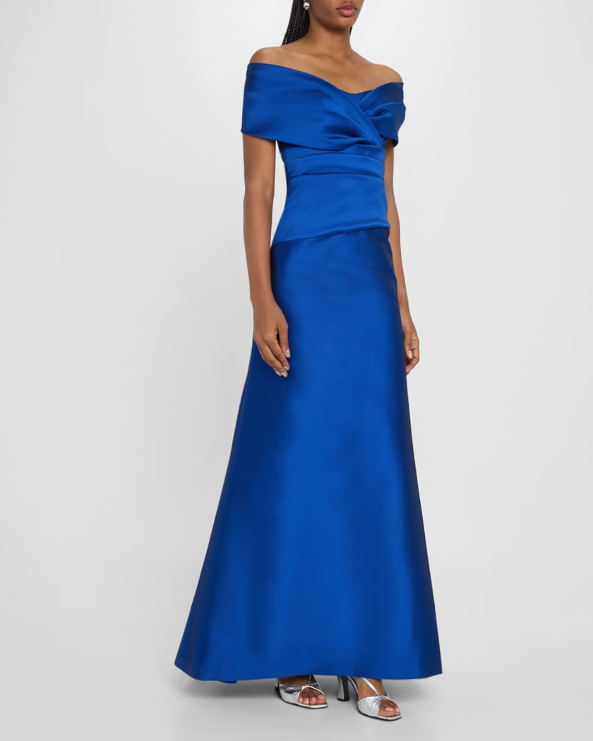 Stretch Mikado Portrait Draped A-line Gown