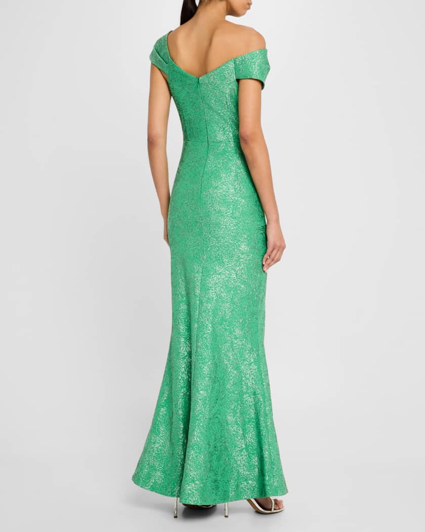 One-Shoulder Metallic Stretch Jacquard Gown