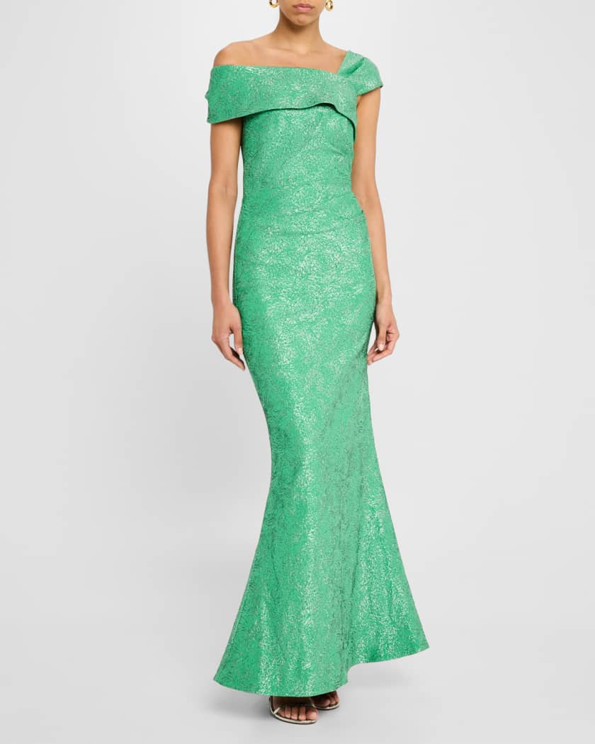 One-Shoulder Metallic Stretch Jacquard Gown