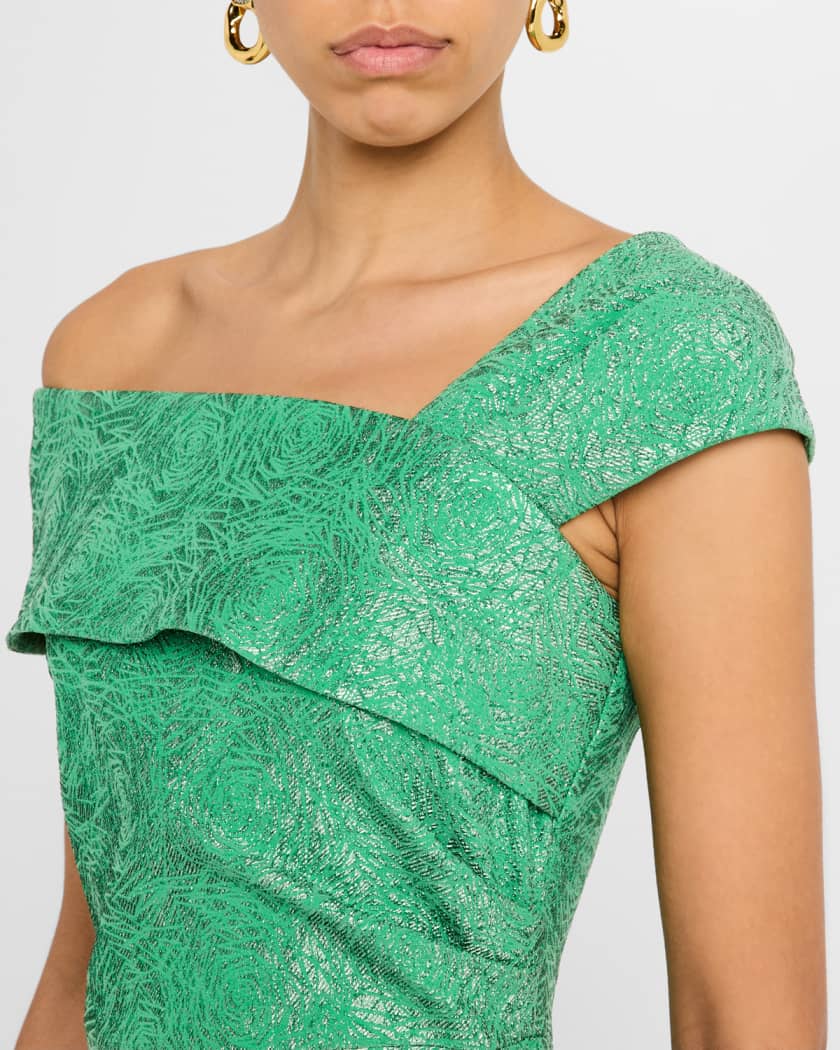 One-Shoulder Metallic Stretch Jacquard Gown