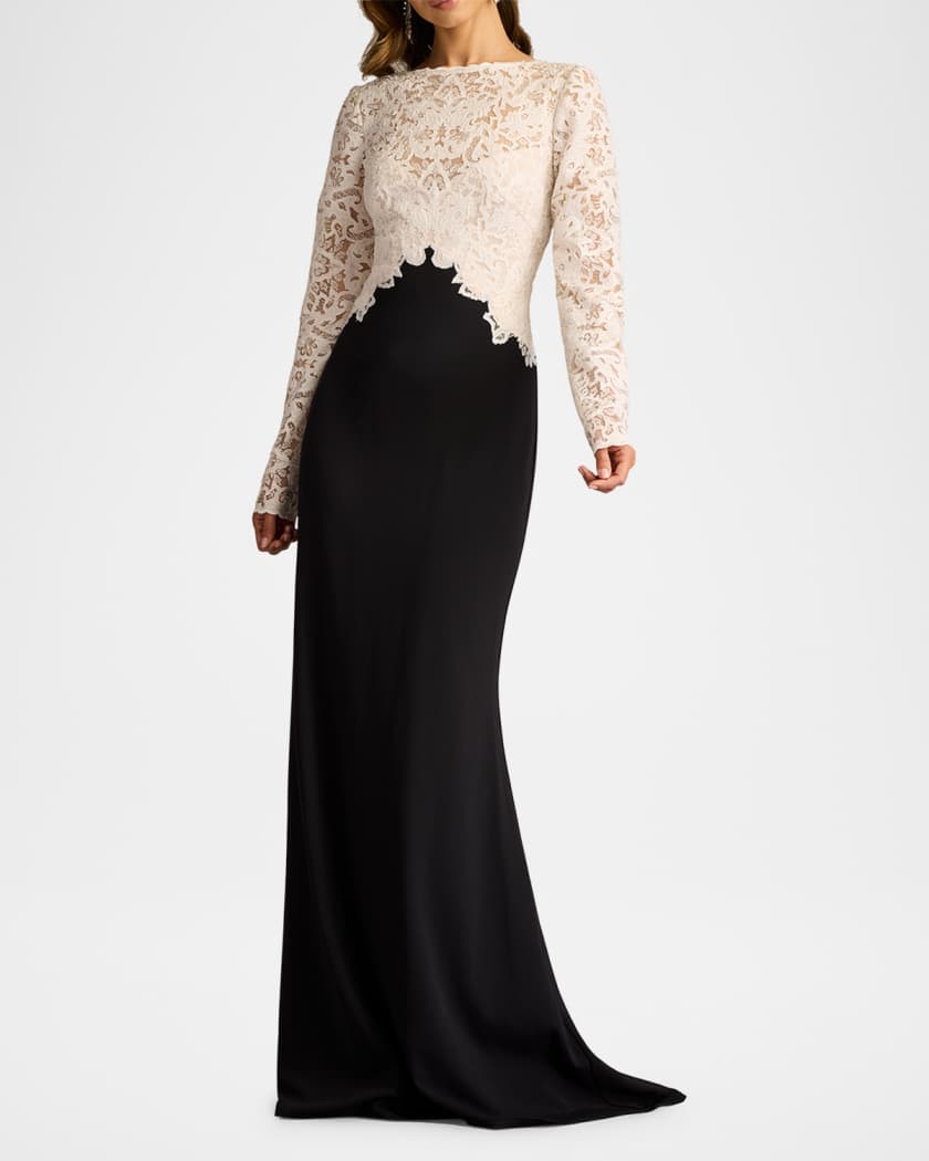 A-Line Crepe & Sequin Lace Gown