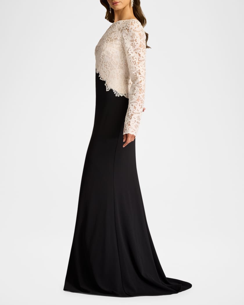 A-Line Crepe & Sequin Lace Gown