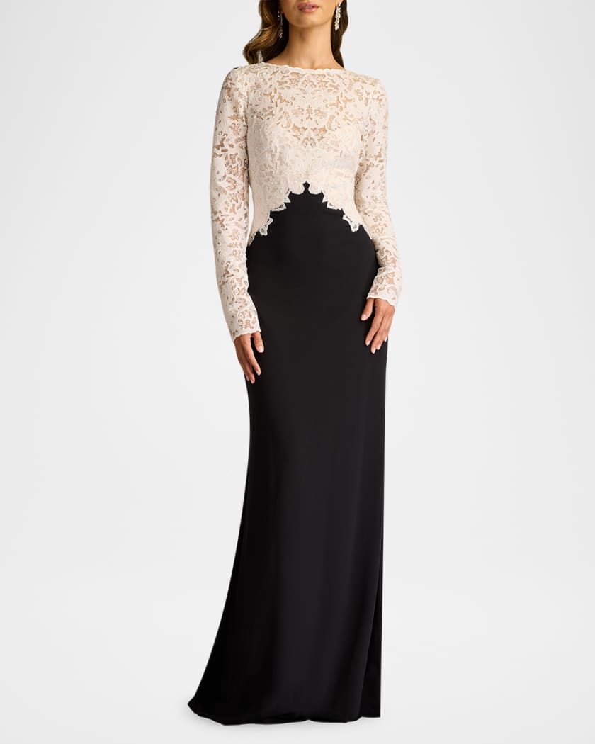 A-Line Crepe & Sequin Lace Gown