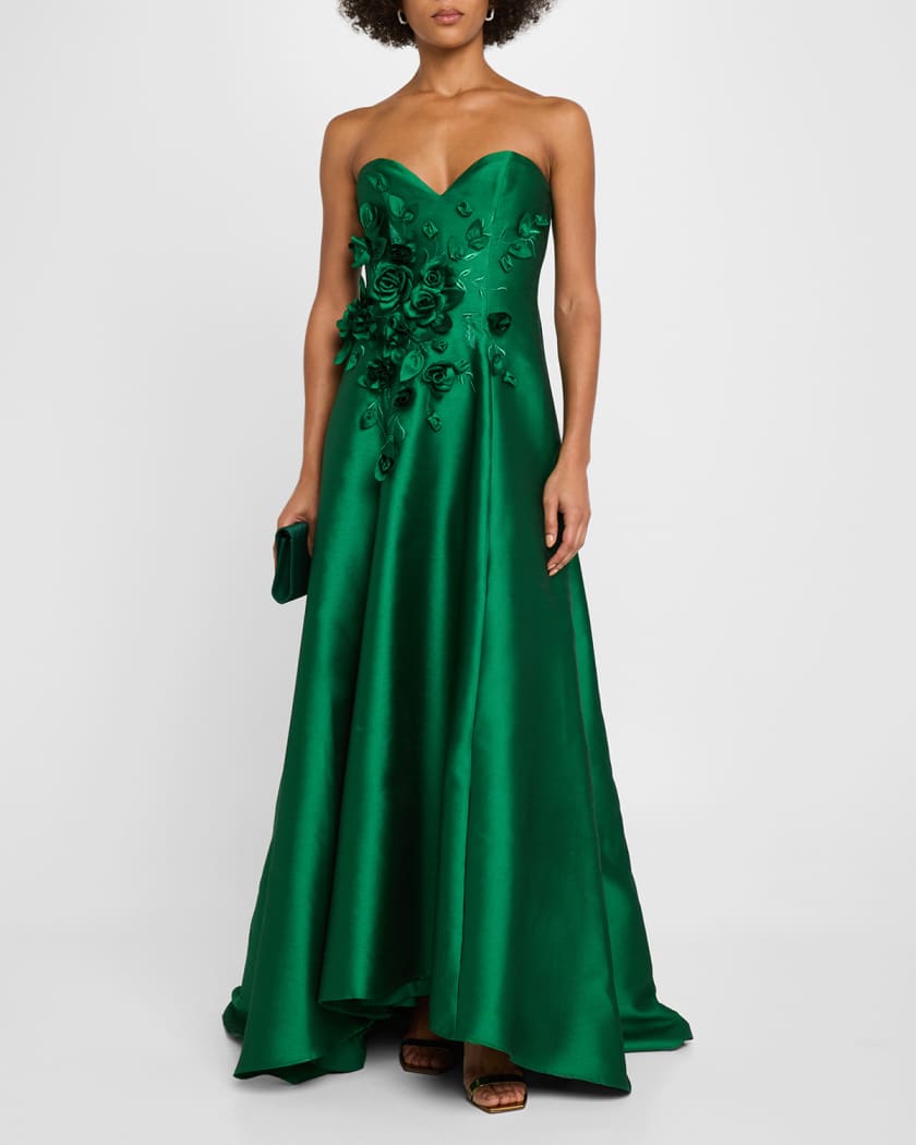 Strapless Floral Applique Gazar Gown