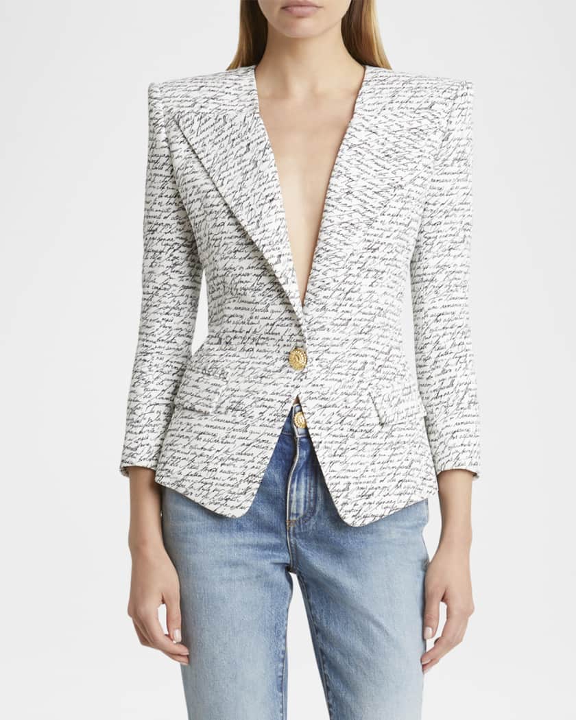 Love Letter-Print Single-Breasted Tailored Jacket