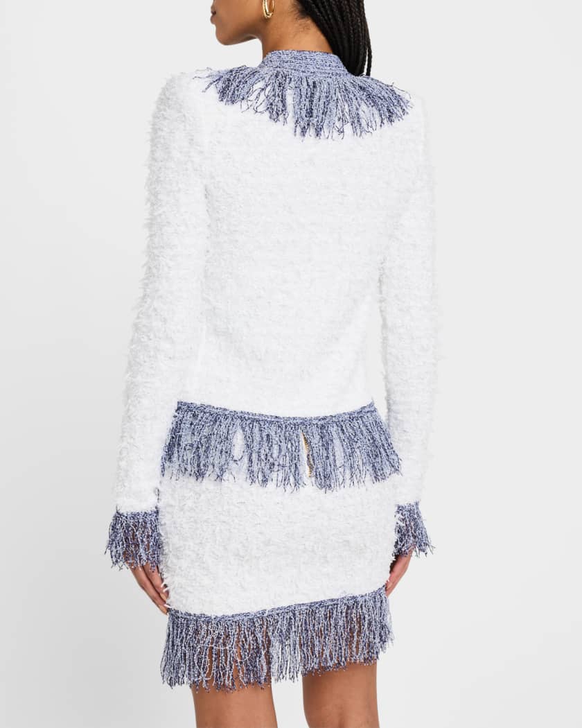 ジャケット BALMAIN COLLARLESS GLITTERED FRINGED TWEED JKT Balmain Women Collarless Glittered Fringed Tweed Jkt In