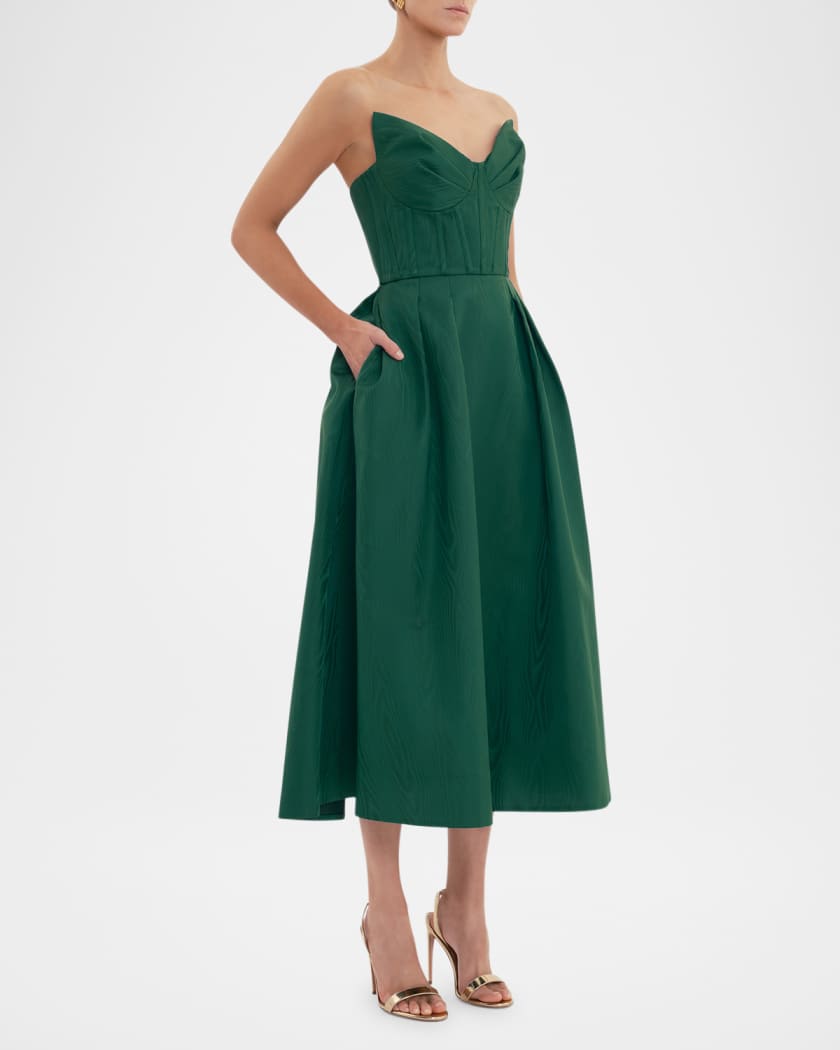 Luiza Pleated Strapless Midi Dress