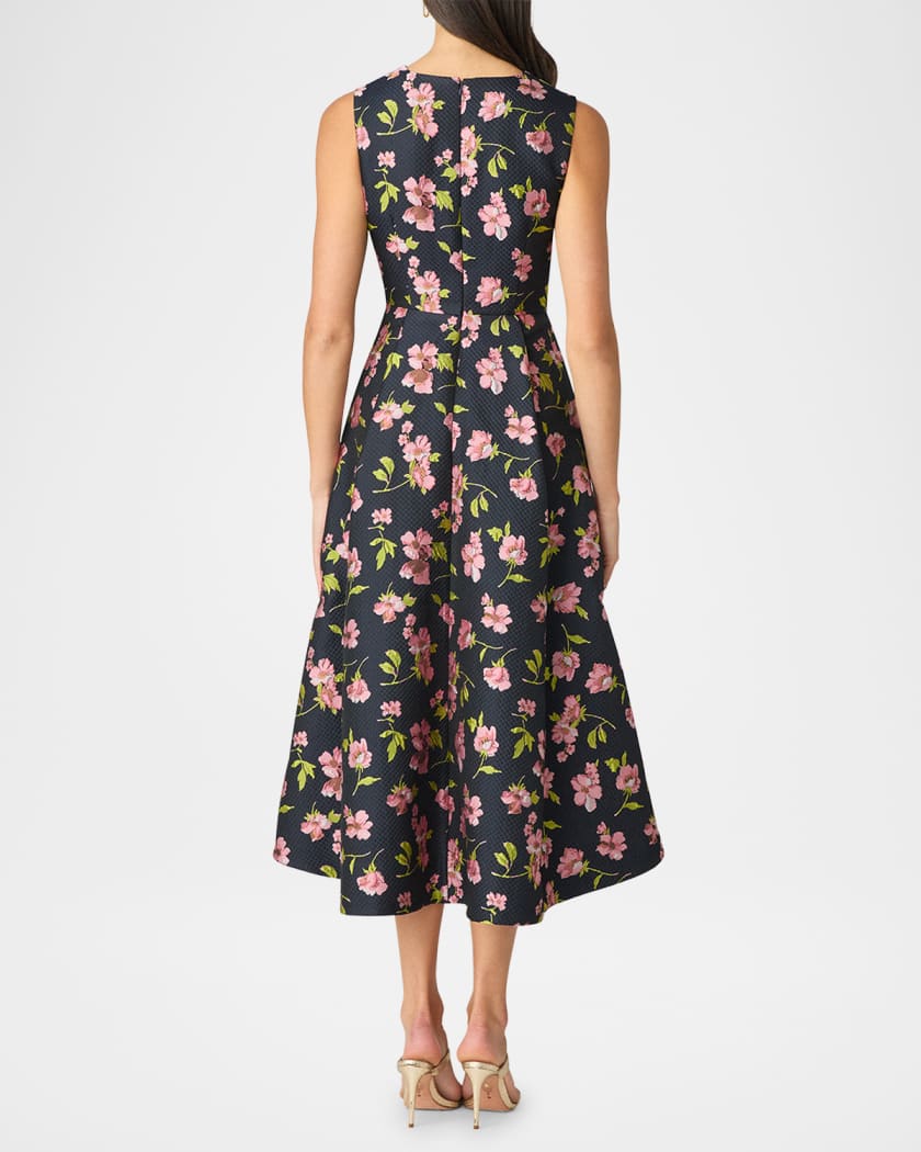 Jeanne High-Low Floral Jacquard Midi Dress