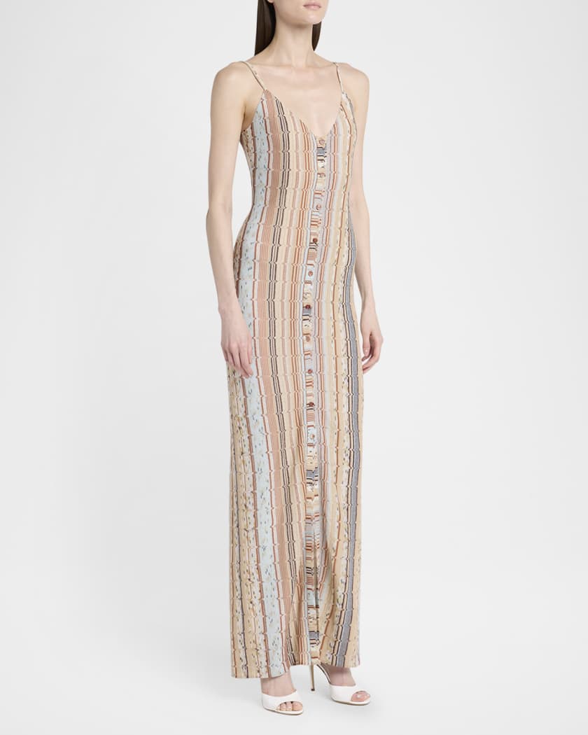 Striped Sleeveless Button-Front Maxi Dress