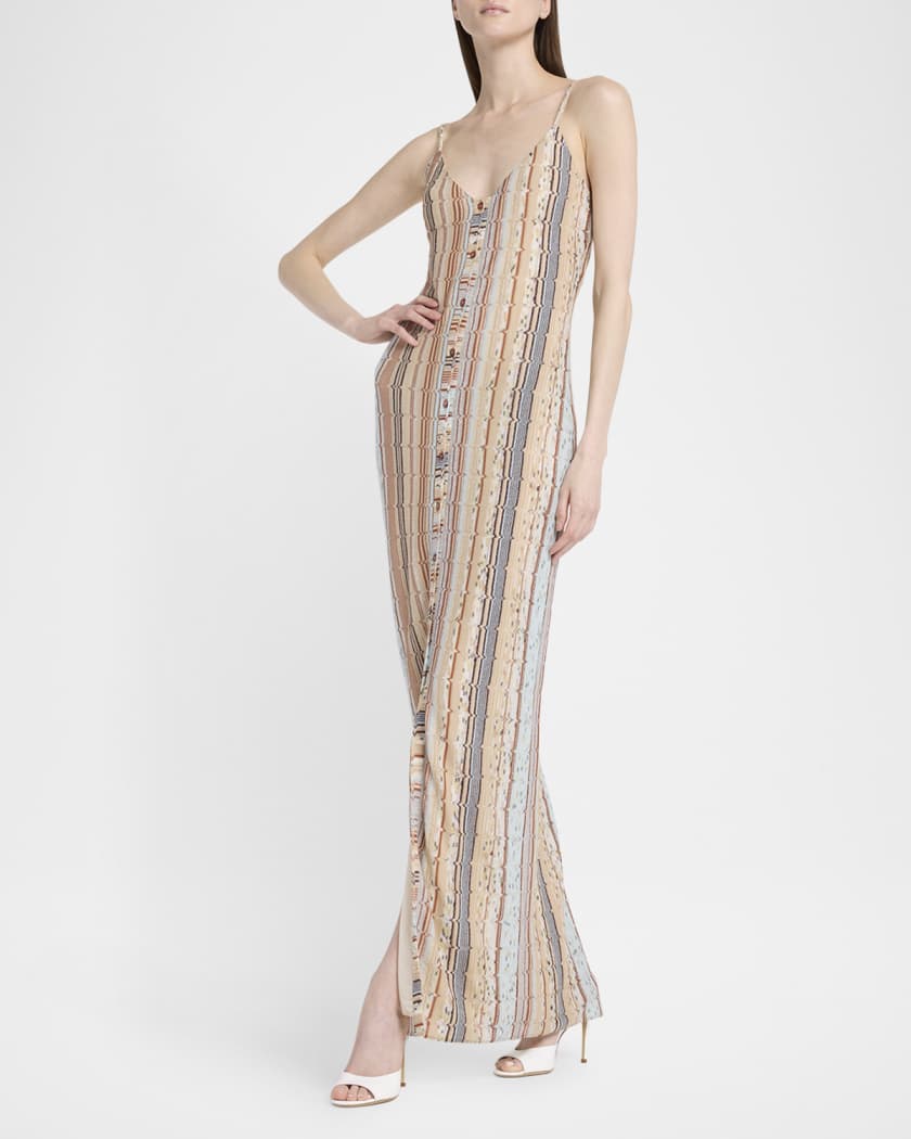 Striped Sleeveless Button-Front Maxi Dress