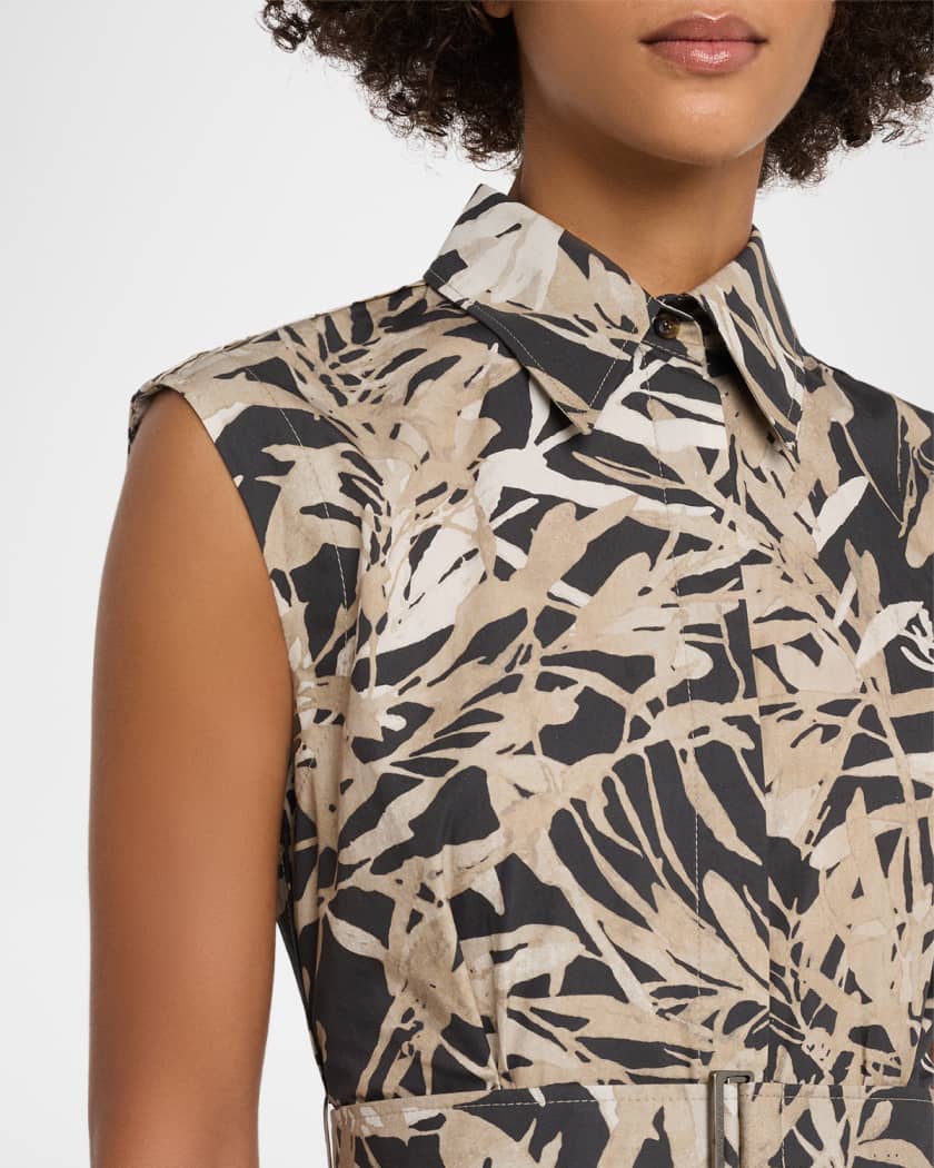 Brunello Cucinelli Sleeveless Herbarium-Print Cotton Belted Mini