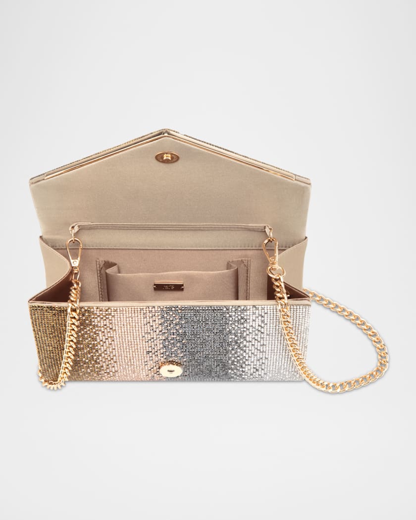Candy Striped Rhinestone Satin Envelope Clutch Bag