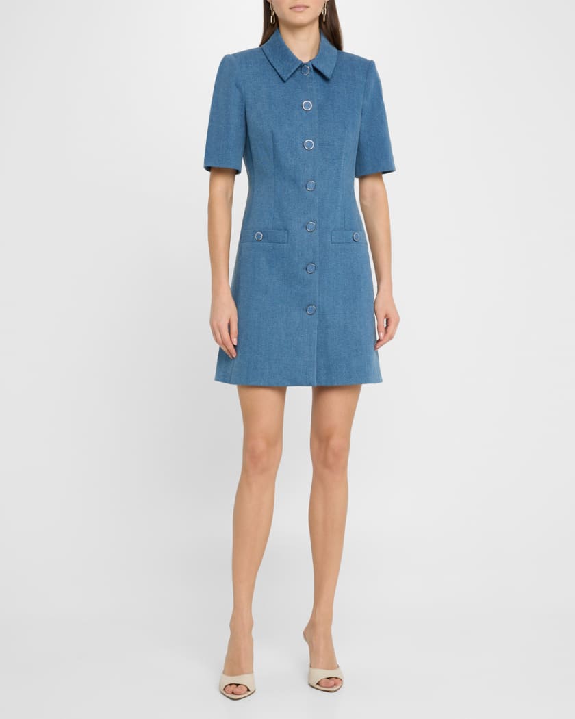 Paige Short-Sleeve Denim Mini Dress